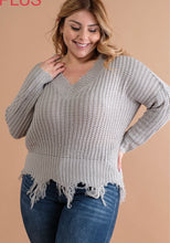 Load image into Gallery viewer, Distressed Knit V-Neck Sweater (multiple colors)